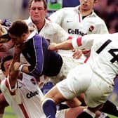 Alan Tait's superb try against England in the 1999 Five Nations is rarely shown on TV because the game was broadcast by Sky. Picture: David Rogers /Allsport