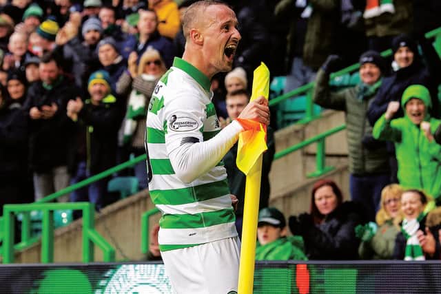 Leigh Griffiths celebrates his first goal for Celtic against St Mirren. Picture: Ross Parker/ SNS