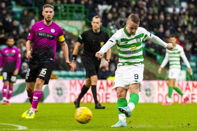 Leigh Griffiths completes his hat-trick during Celtic's 5-0 victory over St Mirren. Picture: SNS.
