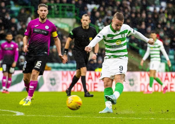 Leigh Griffiths completes his hat-trick during Celtic's 5-0 victory over St Mirren. Picture: SNS.