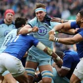 Mohamed Haouas of France takes a swing at Scotland's Jamie Ritchie to land himself in deep trouble at BT Murrayfield. Picture: David Rogers/Getty Images