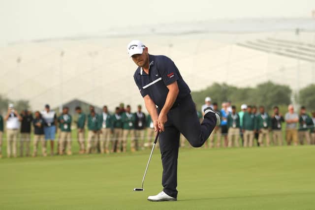 David Drysdale shaves the hole with a putt at the 72nd hole to win the Commercial Bank Qatar Masters in his 498th appearance on the European Tour before losing at the fifth extra hole to Spaniard Jorge Campillo. Picture: Getty Images