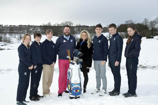 Carly Booth meets fellow golfers on a visit back to Glenalmond College.
Picture: Graeme Hart/Perthshire Picture Agency.