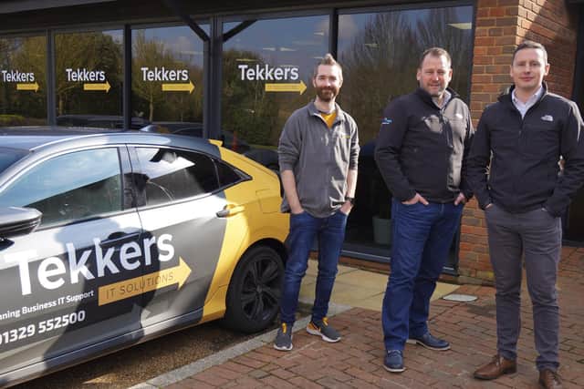 From left: Tekkers IT Solutions founder Pete Matheson, Dynamic Edge CEO Rob Hamilton, and Dynamic Edge MD Stuart Winterburn. Picture: contributed.