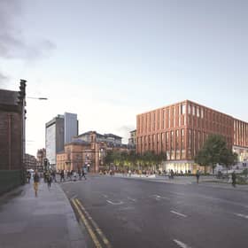 An artists impression of the developments postion on Dumbarton Road