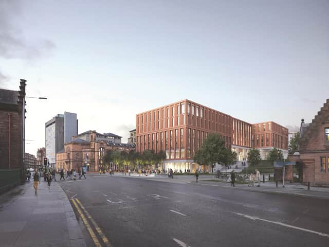 An artists impression of the developments postion on Dumbarton Road