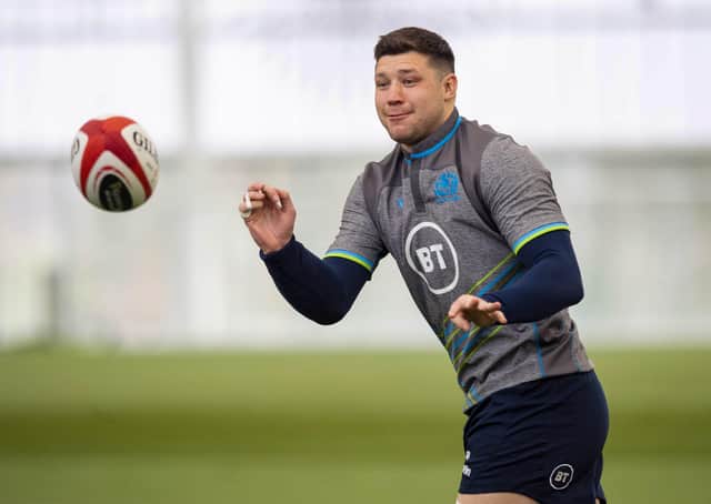 Grant Gilchrist trains at the Oriam ahead of Saturday's game in Wales. Picture: Craig Williamson / SNS