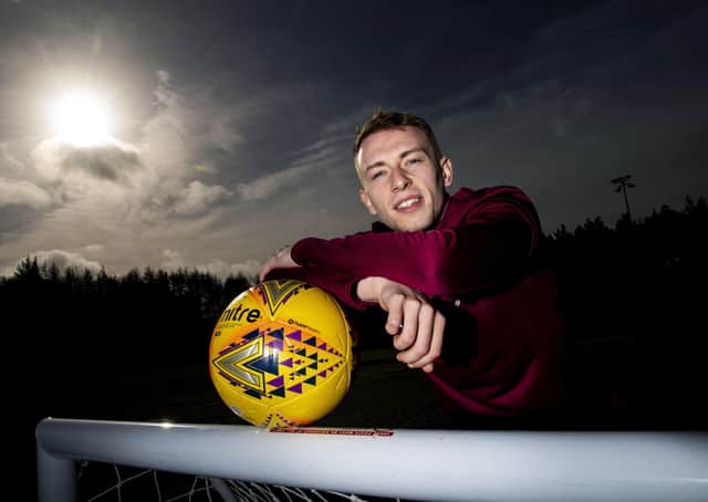 Midfielder Lewis Moore at the Oriam ahead of Hearts' trip to St Mirren