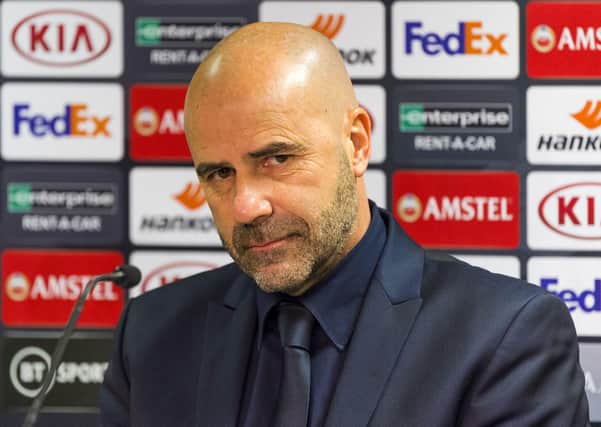 Bayer Leverkusen head coach Peter Bosz at Ibrox. Picture: Mark Scates / SNS