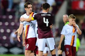 Stenhousemuir and Hearts players embrace after the League 2 side met the Premiership outfit in a Betfred Cup tie at Tynecastle last July. Picture Michael Gillen.