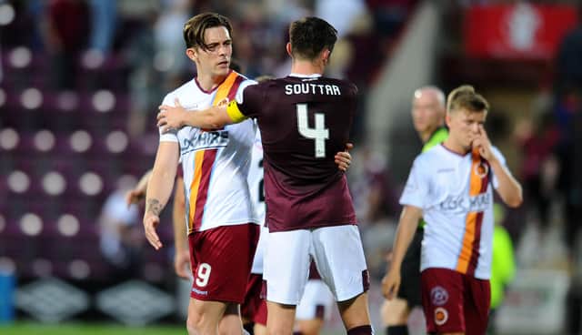 Stenhousemuir and Hearts players embrace after the League 2 side met the Premiership outfit in a Betfred Cup tie at Tynecastle last July. Picture Michael Gillen.