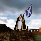 Robert The Bruce, alias Laurence Tait, arrives at Arbroath Abbey to re-enact the signing of the Declaration of Arbroath in 2004. The legendary document is now 700 years old. Picture: Getty