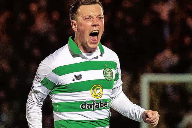 Celtic's Callum McGregor celebrates his goal against Livingston this month. Picture: Craig Foy / SNS