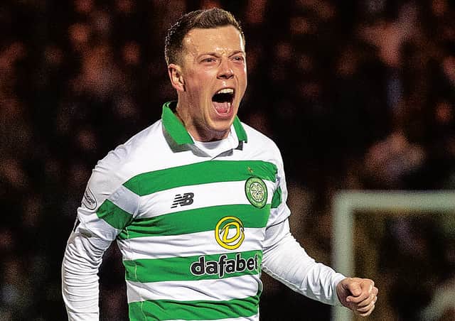Celtic's Callum McGregor celebrates his goal against Livingston this month. Picture: Craig Foy / SNS