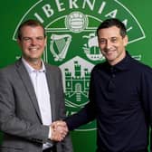Hibs boss Jack Ross,  right, and sporting director Graeme Mathie are putting plans in place for next season, whenever that may be. Picture: Craig Williamson/SNS