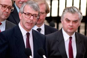 In 1991, the then Chancellor Norman Lamont, seen with Prime Minister John Major, was ridiculed for using the phrase 'green shoots' amid the economic troubles of that year (Picture: PA)