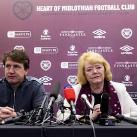 Hearts manager Daniel Stendel, pictured with owner Ann Budge, has agreed to waive his salary. Picture: Craig Williamson / SNS