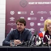 Hearts manager Daniel Stendel, pictured with owner Ann Budge, has agreed to waive his salary. Picture: Craig Williamson / SNS
