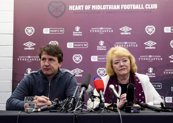 Hearts manager Daniel Stendel, pictured with owner Ann Budge, has agreed to waive his salary. Picture: Craig Williamson / SNS