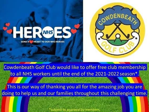 Cowdenbeath Golf Club is offering free membership to NHS workers through to the 2021-22 season as a 'thank-you' for their efforts during the coronavirus outbreak.