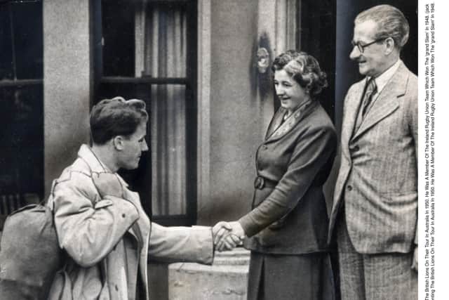 The great Irish fly-half Jack Kyle is greeted by his parents on his return from the 1950 Lions tour. Picture: Daily Mail/Shutterstock