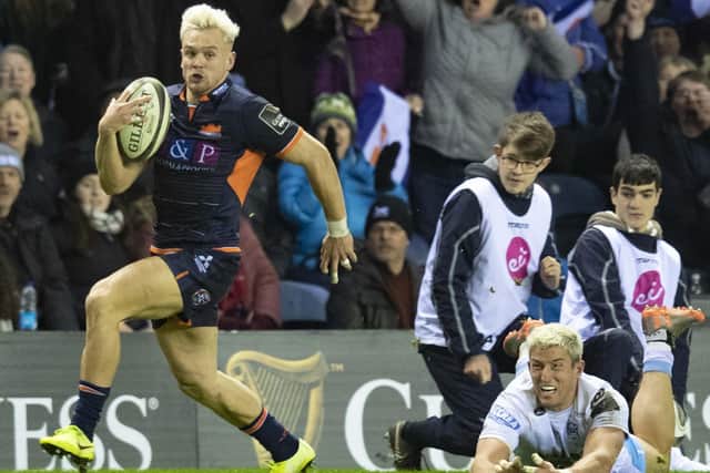 Edinburgh's Darcy Graham in full flow during his match-winning performance against Glasgow Warriors in the 1872 Cup win at BT Murrayfield on December. Picture: Ross Parker / SNS