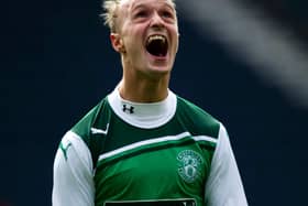 Leigh Griffiths celebrates at the final whistle