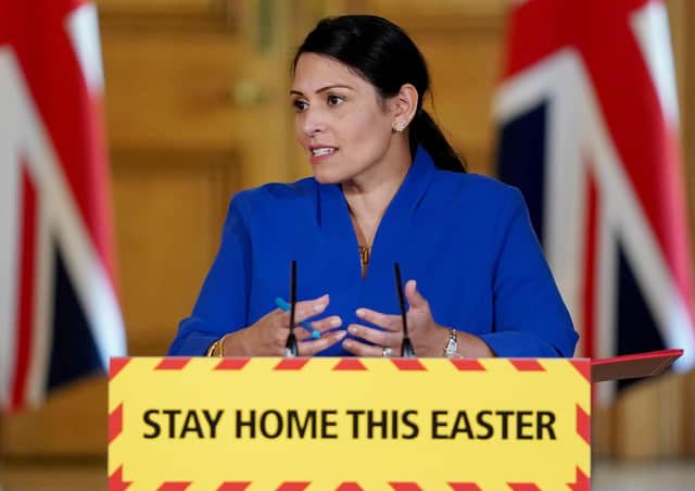 Priti Patel failed to own the government’s delay in providing enough personal protection for frontline staff. Picture: Pippa Fowles/10 Downing Street/Crown Copyright/PA Wire