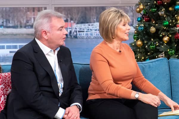 Eamonn Holmes, with wife and co-presenter Ruth Langsford on ITV’s This Morning, dismissed the media’s dismissal of a ‘not true and incredibly stupid’ idea about coronavirus
(Picture: Ken McKay/ITV/Shutterstock)