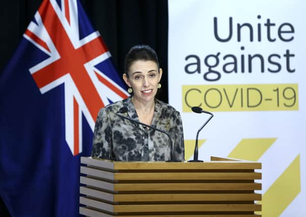 New Zealand’s Prime Minister Jacinda Ardern holds a Covid-19 press conference (Picture: Hagen Hopkins/Pool/Getty Images)
