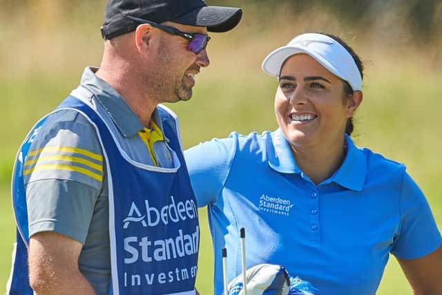 Kelsey MacDonald, pictured talking to caddie Tim Poyser in last year's Aberdeen Standard Investments Ladies Scottish Open, recorded her best LET performance in the last event on the circuit before it was shutdown by the virus. Picture: Aberdeen Standard Investments