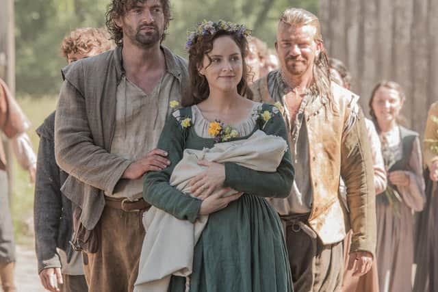 Stuart Martin, Sophie Rundle and Max Beesley in Jamestown, 2017