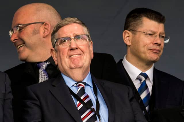 Rangers interim chairman Douglas Park, centre, and SPFL chief executive Neil Doncaster, right. Picture: Alan Harvey/SNS