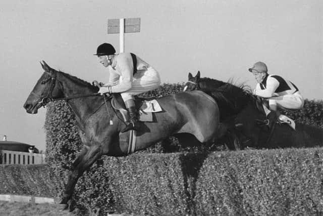 Pat Taaffe aboard the steeplechasing great Arkle, who won the Irish Grand National in 1964.