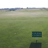 The ‘Course Closed’ sign is displayed at Carnoustie,as at every club across Scotland during the current coronavirus crisis.