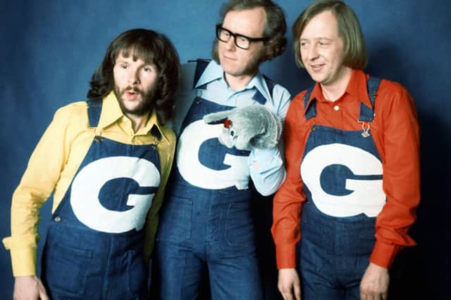 Tim Brooke-Taylor, right ,with long-running comedy partners Bill Oddie and Graeme Garden –  AKA The Goodies (Picture: BBC)