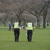 Police on patrol in Edinburgh’s Meadows during the lockdown (Picture: Greg Macvean)