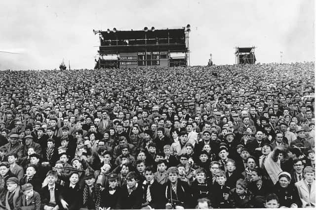 The packed east terracing at Murrayfield for the 3-3 draw in the 1962 Calcutta Cup match against England. Picture: D C Thomson