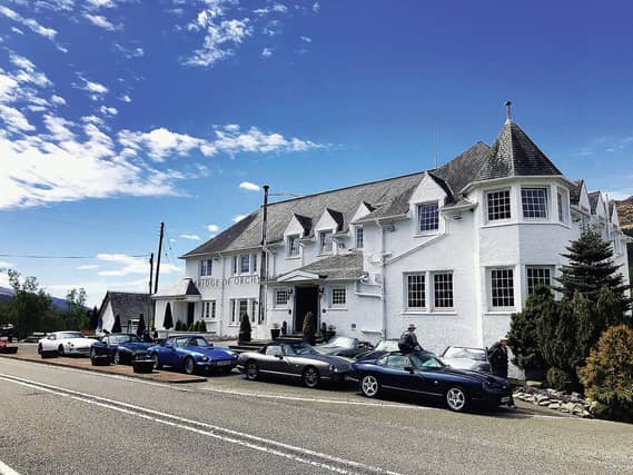 The Bridge of Orchy Hotel, in the village which is on the A82, the West Highland rail line and the West Highland Way
