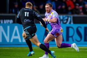 Exeter’s Stuart Hogg.takes on Kyle Steyn of Glasgow during the 31-31 thriller in January. Picture: SNS
