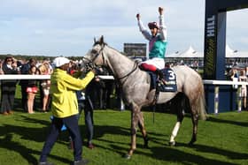 Frankie Dettori on Logician after victory in last year’s St Leger. Picture: Getty