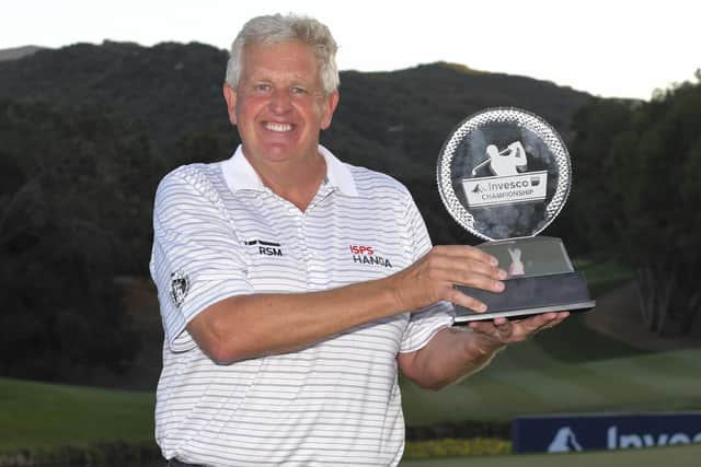 Colin Montgomerie with the trophy after his most recent victory, the Invesco QQQ Championship on the Champions Tour last November. Picture: Stan Badz/PGA TOUR via Getty Images