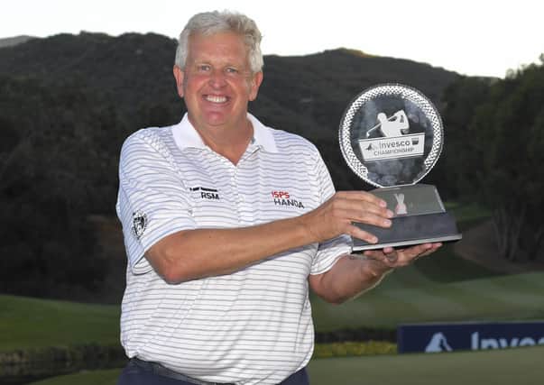 Colin Montgomerie with the trophy after his most recent victory, the Invesco QQQ Championship on the Champions Tour last November. Picture: Stan Badz/PGA TOUR via Getty Images