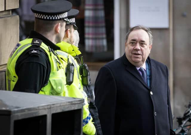 Alex Salmond arrives at the High Court in Edinburgh for the fourth day of his trial. The former first minister is on trial for 14 sex charges involving ten women. He denies all the charges. Picture: Jane Barlow\PA