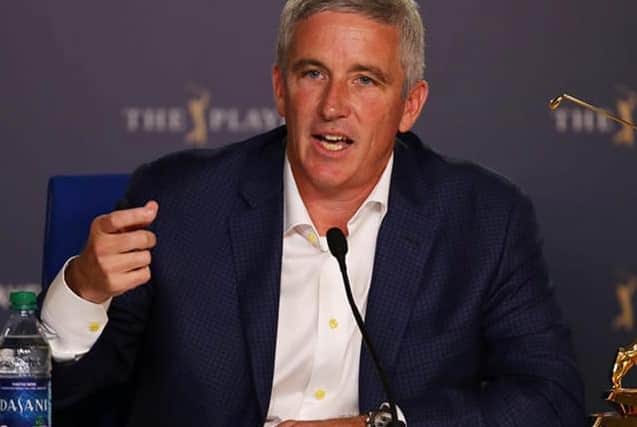 PGA Tour commissioner Jay Monahan announced the no spectator policy at US events at a press conference at Sawgrass during the opening round of The Players Championship. Picture: Getty Images