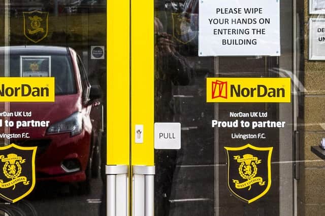 A coronavirus sign at Livingston's Tony Macaroni Arena. Picture: Mark Scates / SNS