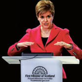 Nicola Sturgeon delivers her update on measures to avoid the spread of Covid-19 before the press conference by Boris Johnson. Picture: Jeff J Mitchell/Getty