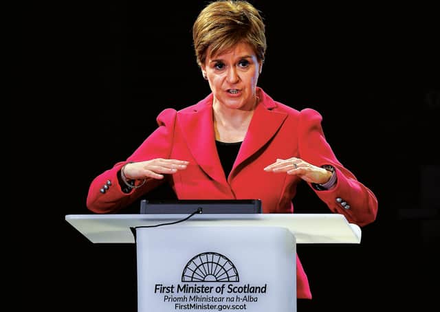 Nicola Sturgeon delivers her update on measures to avoid the spread of Covid-19 before the press conference by Boris Johnson. Picture: Jeff J Mitchell/Getty