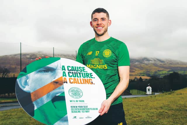 Celtic's Ryan Christie launches the club's season-ticket renewal scheme at Lennoxtown. Picture: Craig Williamson/SNS