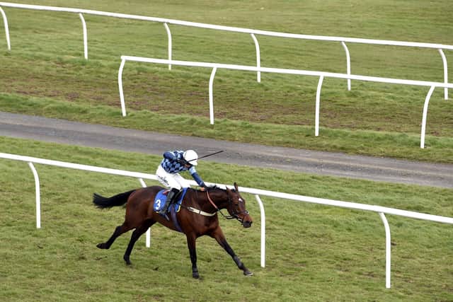 Sandy Thomson’s Duc De Grissay won the Novices’ Handicap Chase at Kelso yesterday after being sent off the 8-11 favourite. Picture: PA